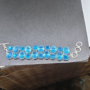 Nwot! Chunky Blu Topaz 925 Statement Bracelet